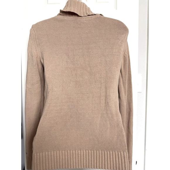 y2k Vintage Tommy Hilfiger Tan Cable Knit Fisherman Sweater Turtle Neck Womens S - Picture 5 of 10